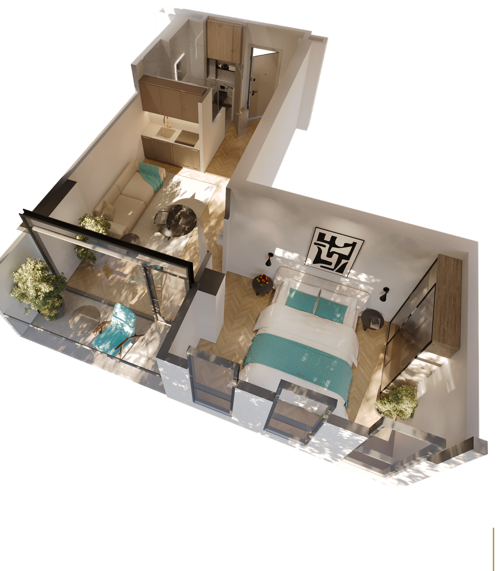 Grundriss 1 Schlafzimmer, 46,4 m²