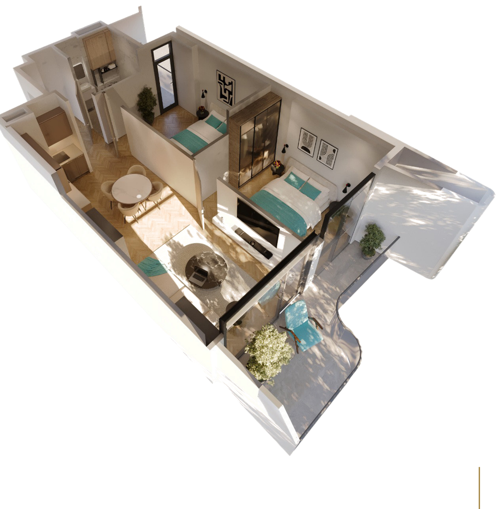 Grundriss 2 Schlafzimmer, 68,3 m²